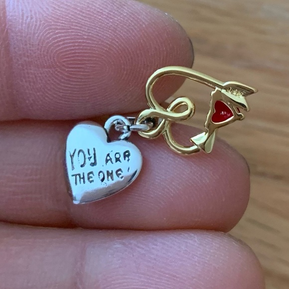 NWOT Two Tone You Are The One Infinity Double Hearts Dangle Charm Silver 925 - Picture 6 of 9